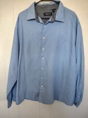 Claiborne Men's Light Blue Dot-Print Button-Up Shirt Size 2XL.